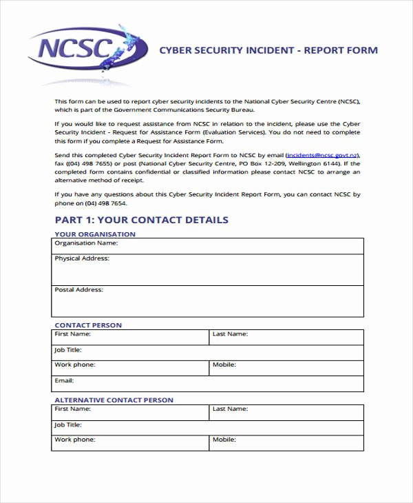 Security Report Example Elegant Sample Incident Report form