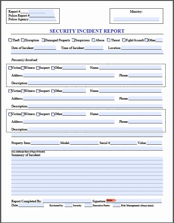 Security Report Example Luxury Ministry Security &amp; Medical Incident Reports Relational