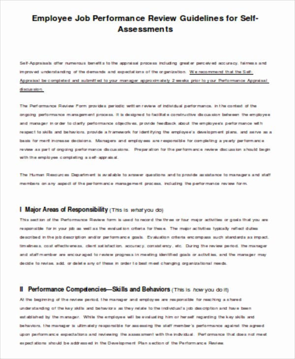 Self Performance Review Template Awesome 5 Job Self assessment Sample Examples In Word Pdf