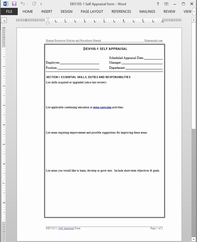 Self Performance Review Template Awesome Self Appraisal Template