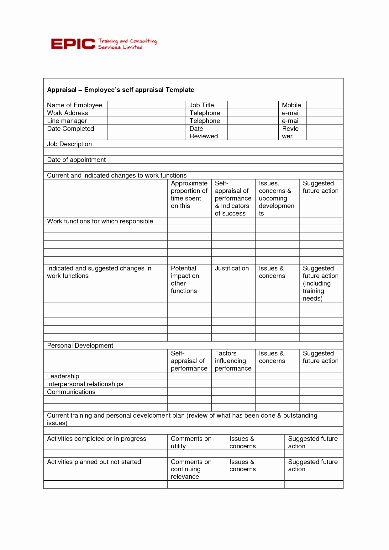 Self Performance Review Template Beautiful 14 Best Of Employee Evaluation Worksheet Teacher