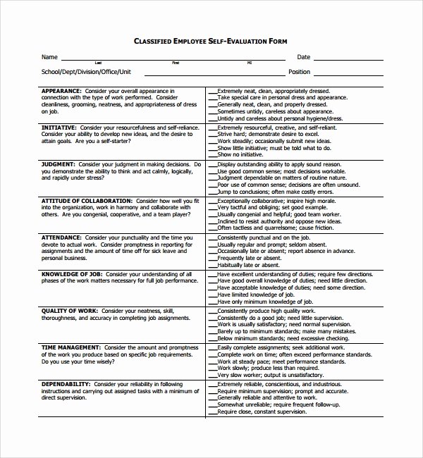 Self Performance Review Template Elegant 8 Employee Self Evaluation forms