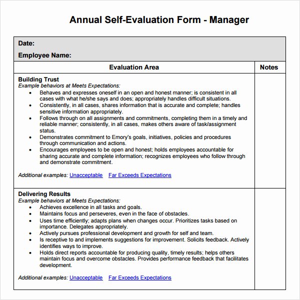 Self Performance Review Template Fresh Manager Evaluation 6 Free Download for Pdf