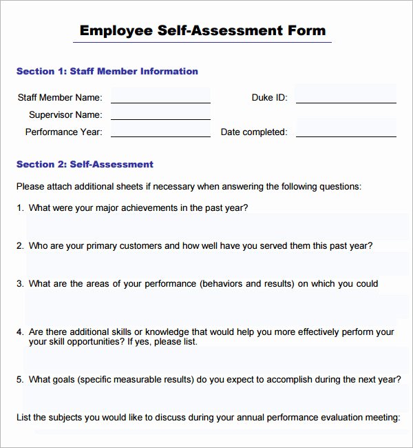 Self Performance Review Template Luxury 16 Sample Employee Self Evaluation form Pdf Word Pages