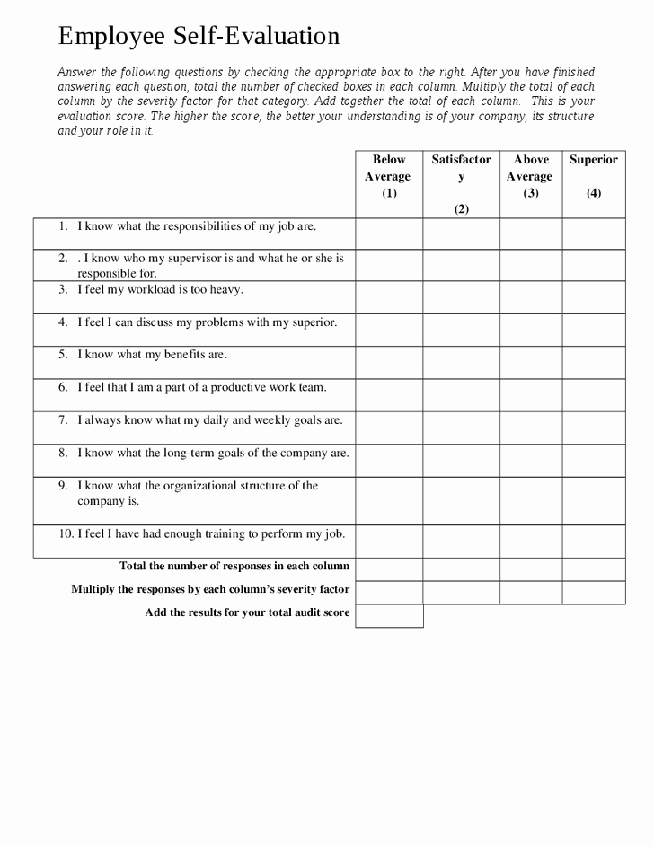 Self Performance Review Template Luxury Employee Self Evaluation form Template