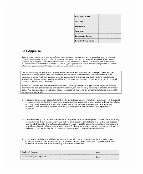 Self Performance Review Template New 9 Self Appraisal Examples – Pdf Word