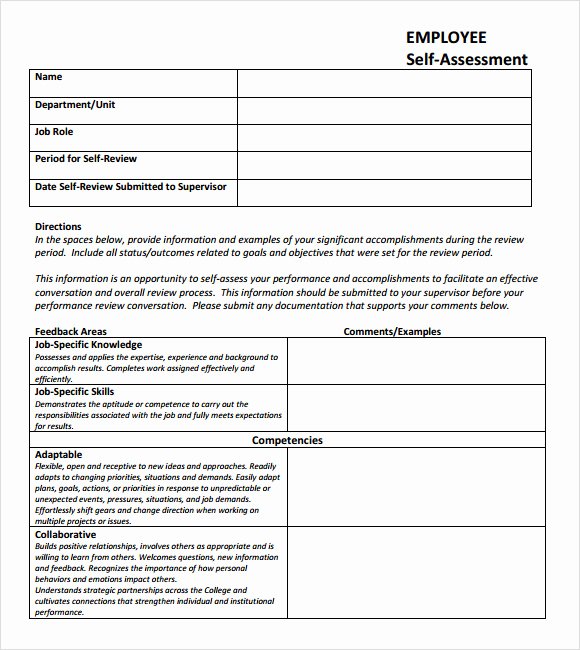 Self Performance Review Template Unique Self assessment 9 Download Free Documents In Pdf Excel