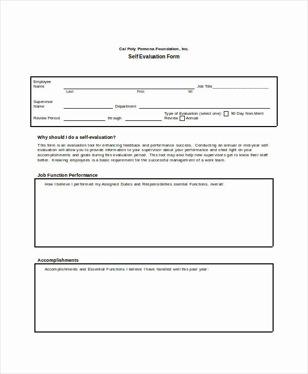 Self Performance Review Template Unique Self Evaluation 13 Free Sample Example format