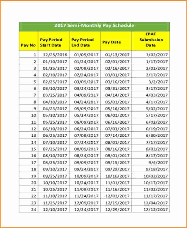 Semi Monthly Payroll Calendar 2019 Template Awesome 12 Payroll Calendar Template 2017