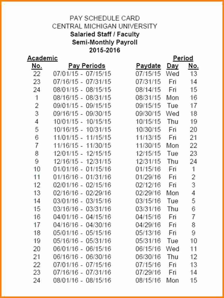 Semi Monthly Payroll Calendar 2019 Template Luxury 5 Semi Monthly Payroll Calendar