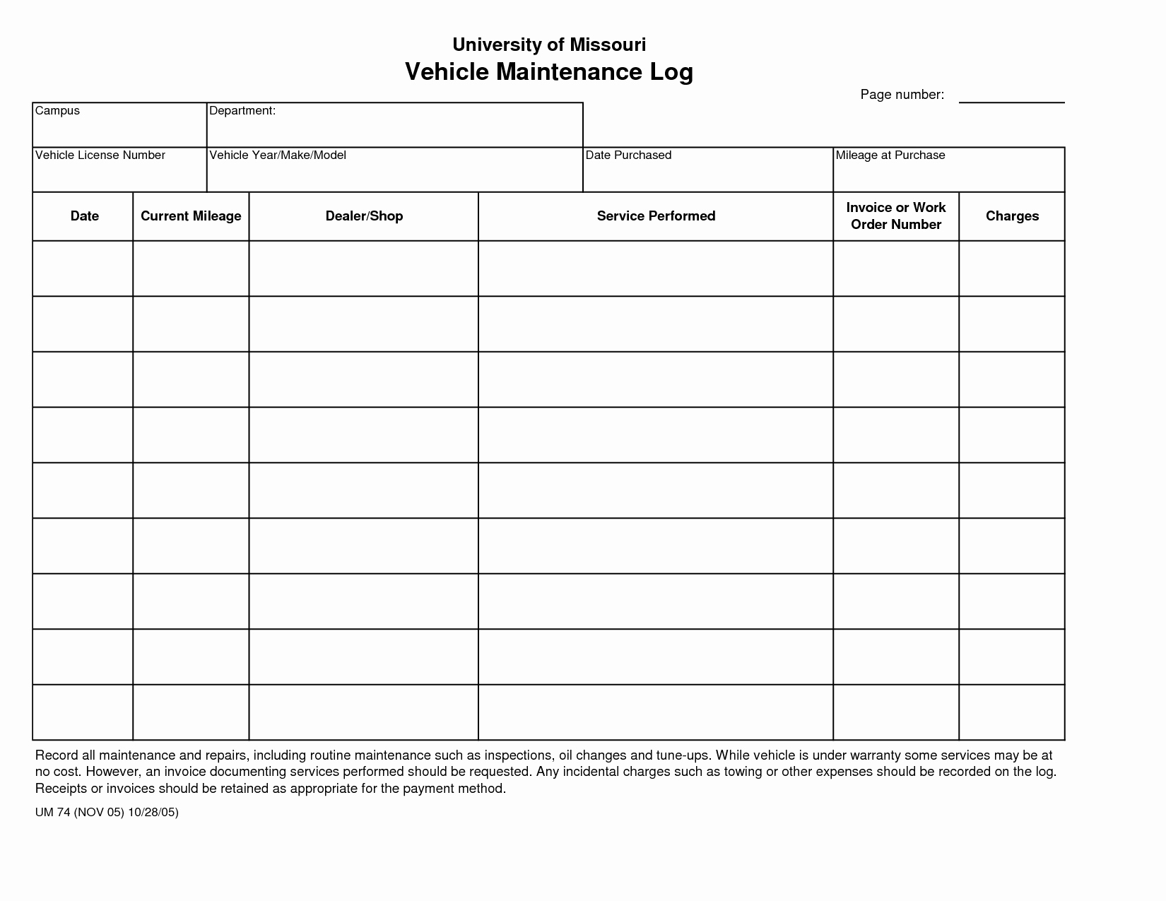 Semi Truck Maintenance Schedule Awesome Printable Vehicle Maintenance Log Template