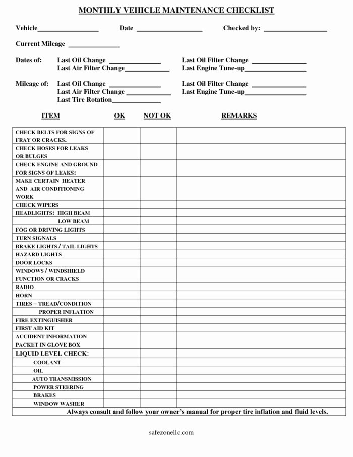 Semi Truck Maintenance Schedule Luxury Equipment Maintenance Checklist Template Templates