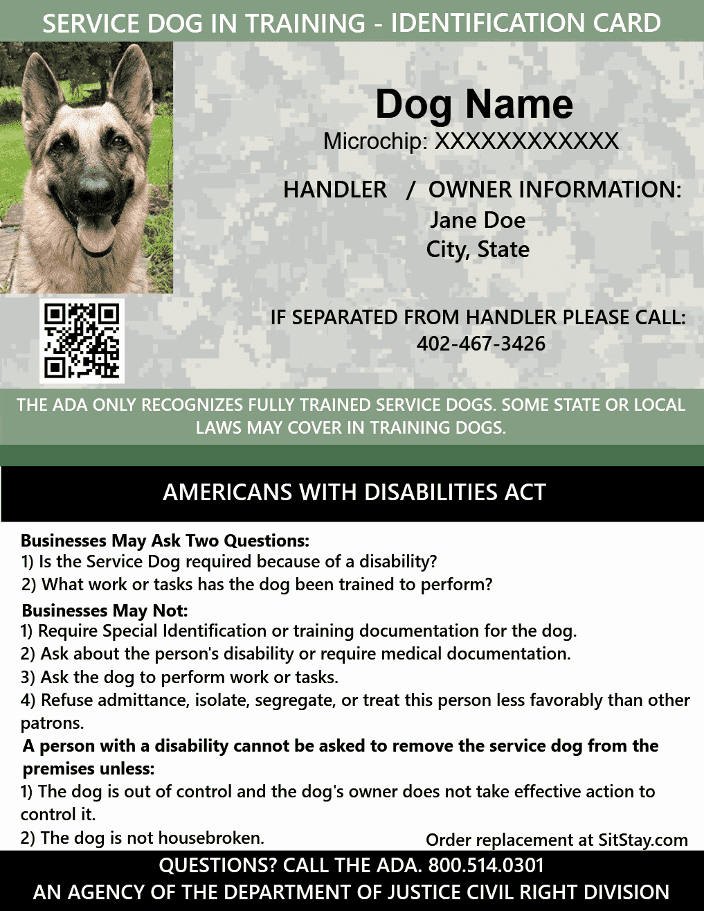 Service Dog Id Card Template Free Download Awesome Id Card Service Dog In Training