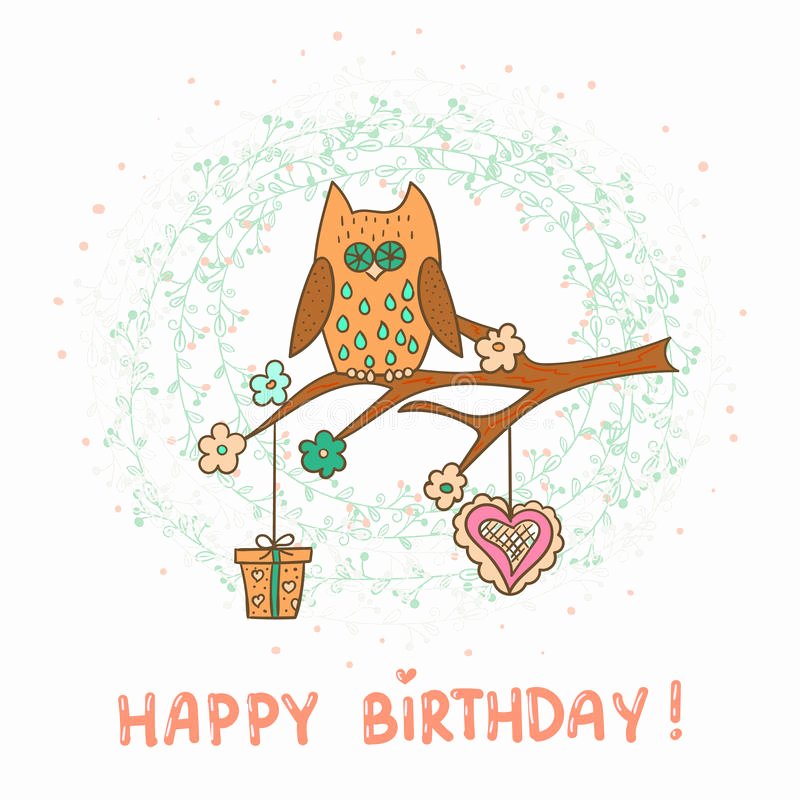 Service Dog Id Card Template Free Download New Happy Birthday Card Template Cute Cartoon Owl Stock