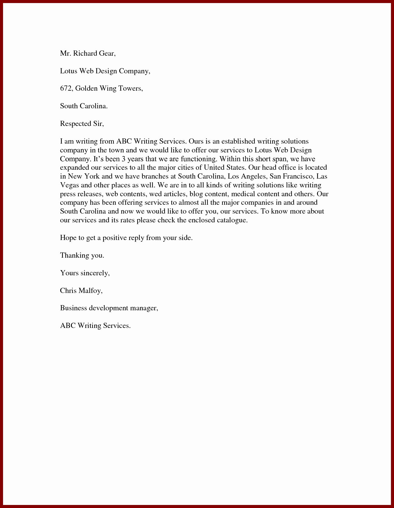 Service Offering Letter Beautiful Best Ideas Sample Fer Letter for Business Development