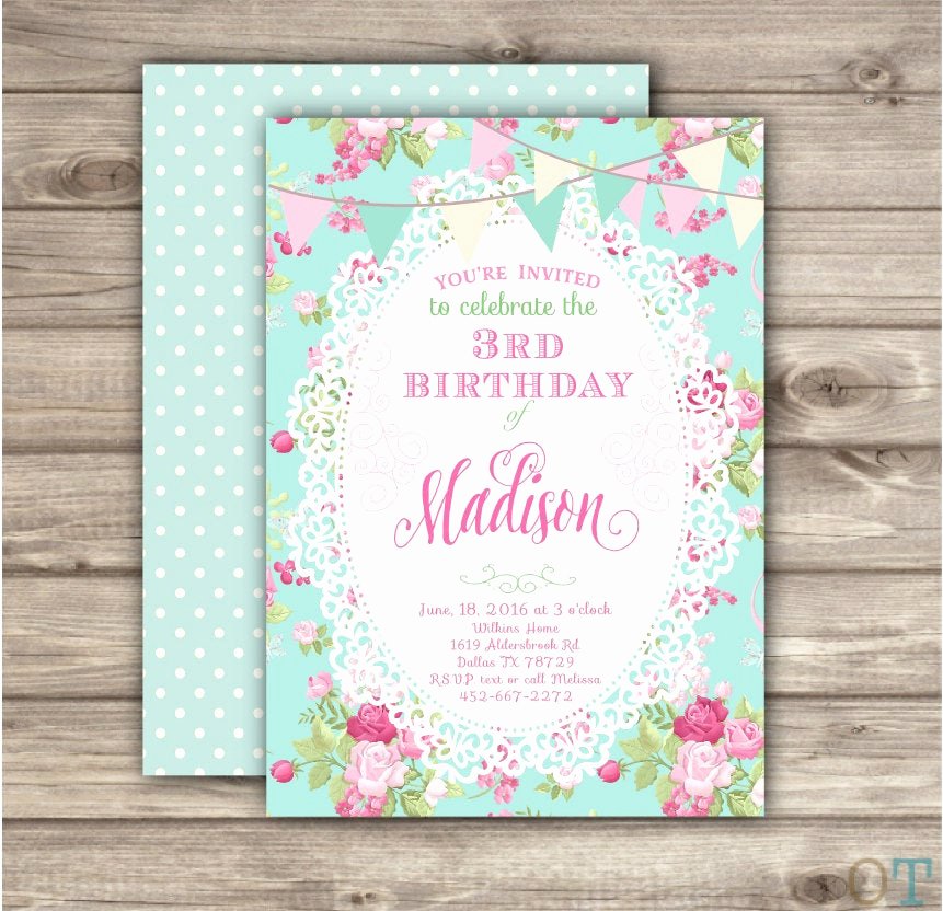 Shabby Chic Birthday Invitations Awesome Shabby Chic Birthday Invitations Third Birthday Summer Outdoor