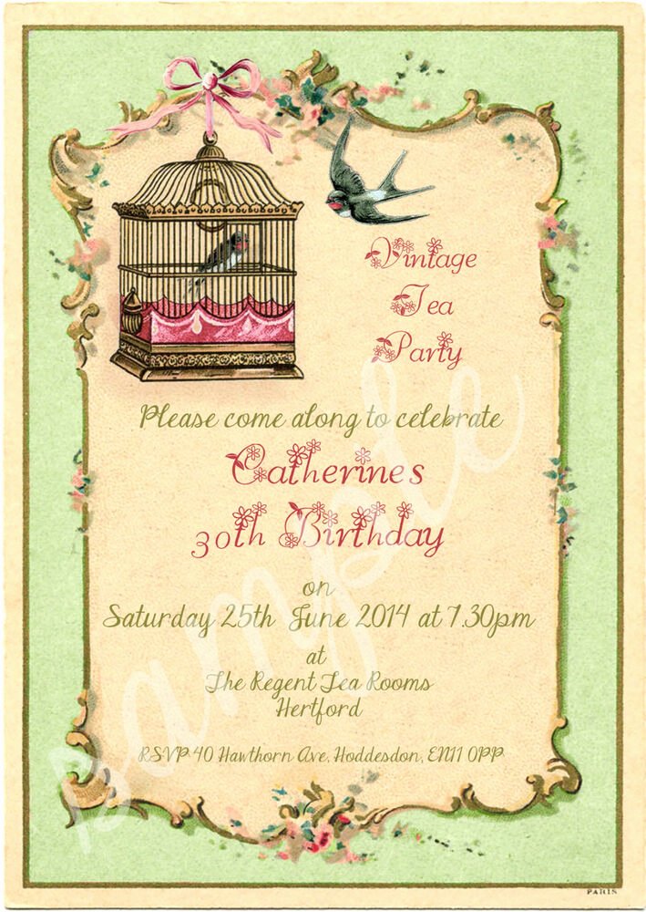 Shabby Chic Birthday Invitations Beautiful Any Age Shabby Chic Vintage Tea Party Birdcage Birthday