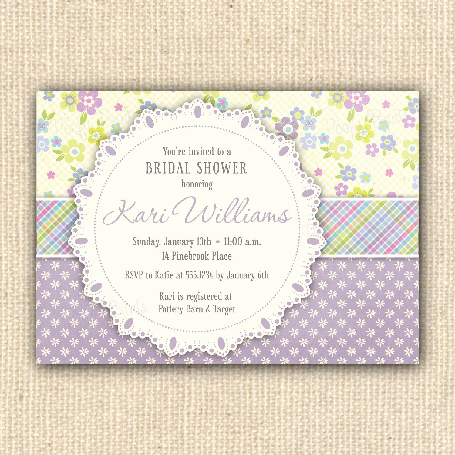 Shabby Chic Birthday Invitations Beautiful Diy Printable Invitation Purple Floral Shabby Chic Bridal