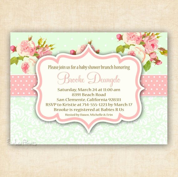 Shabby Chic Birthday Invitations Elegant Items Similar to Green and Pink Shabby Chic Floral and