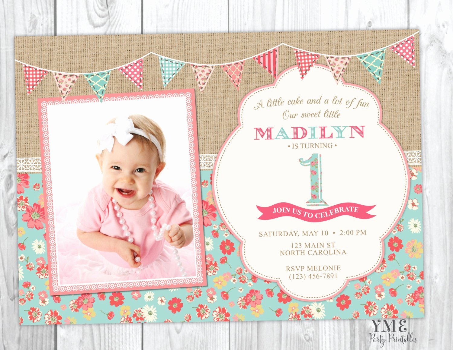 Shabby Chic Birthday Invitations Fresh First Birthday Invitation Shabby Chic Burlap and Lace Invite