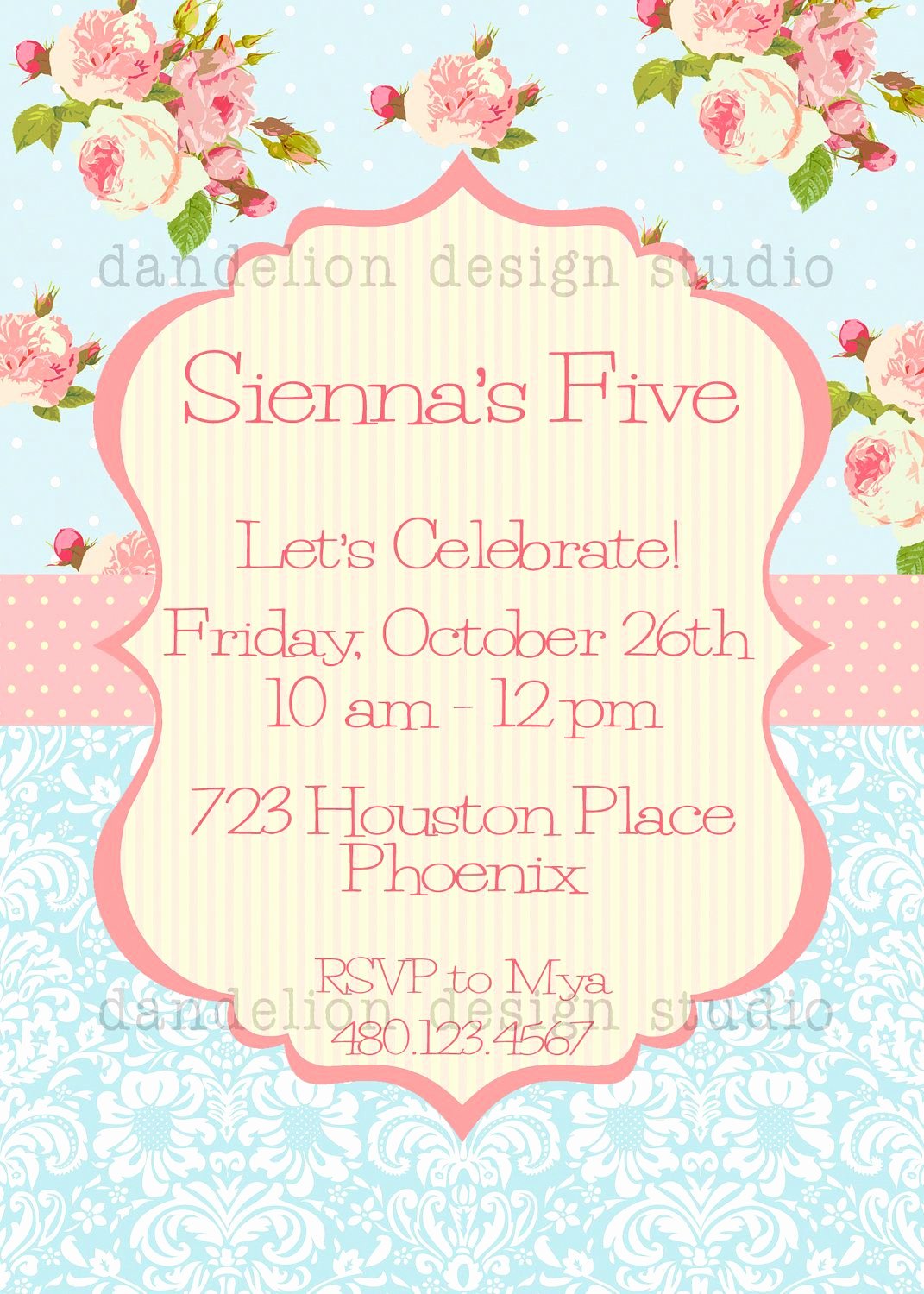 Shabby Chic Birthday Invitations Fresh Printable Custom Invitation Blue Shabby Chic Party