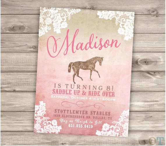 Shabby Chic Birthday Invitations Fresh Printable Rustic Lace Horse Birthday Invitations Shabby Chic