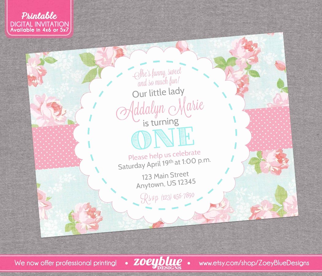 Shabby Chic Birthday Invitations Fresh Shabby Chic Birthday Invitation Vintage Floral by