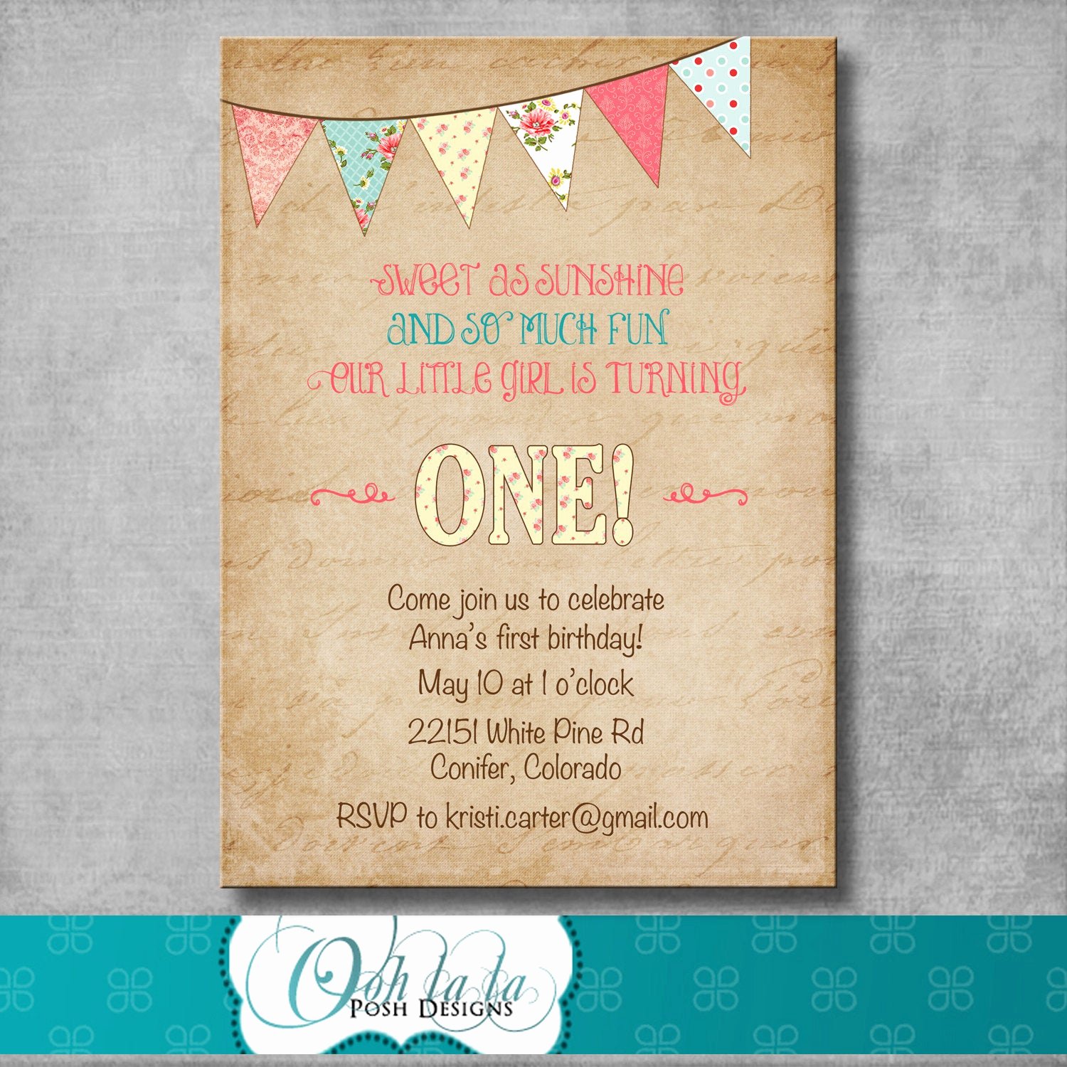 Shabby Chic Birthday Invitations Fresh Shabby Chic First Birthday Invitation Digital File