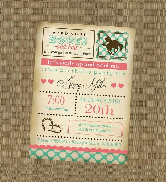 Shabby Chic Birthday Invitations Luxury Cowgirl Birthday Party Invitation Vintage Horse Girl S