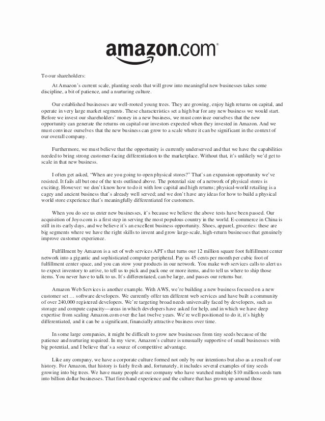 Shareholder Letter Examples Beautiful Amazon Shareholder Letters 1997 2011