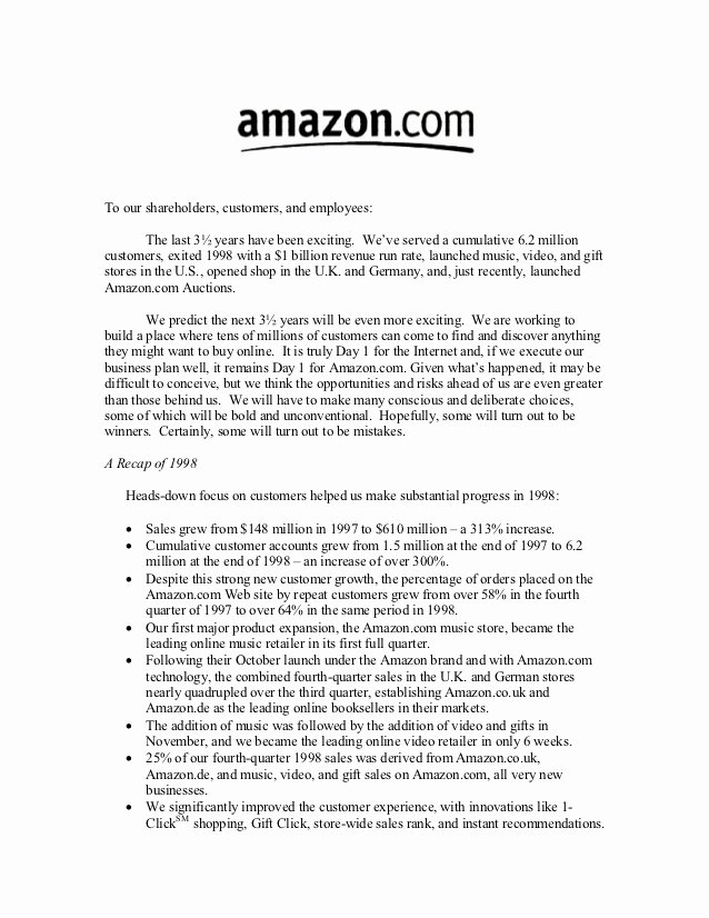 Shareholder Letter Examples Elegant Amazon Shareholder Letters 1997 2011