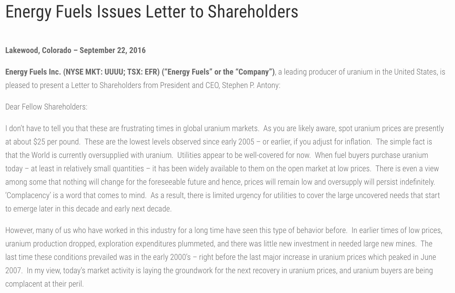 Shareholder Letter Examples Fresh Portfolio Update Adding to My Uranium Position September