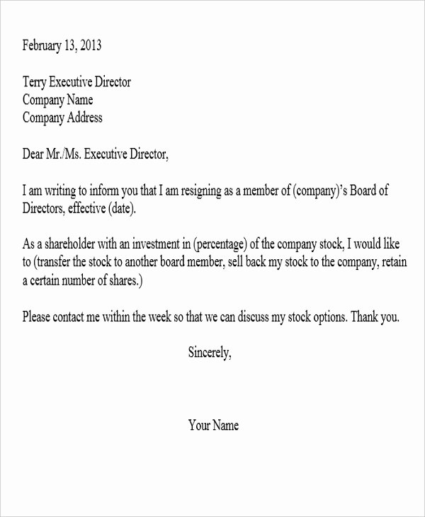 Shareholder Letter Template Beautiful Sample Corporate Resignation Letters 10 Free Sample