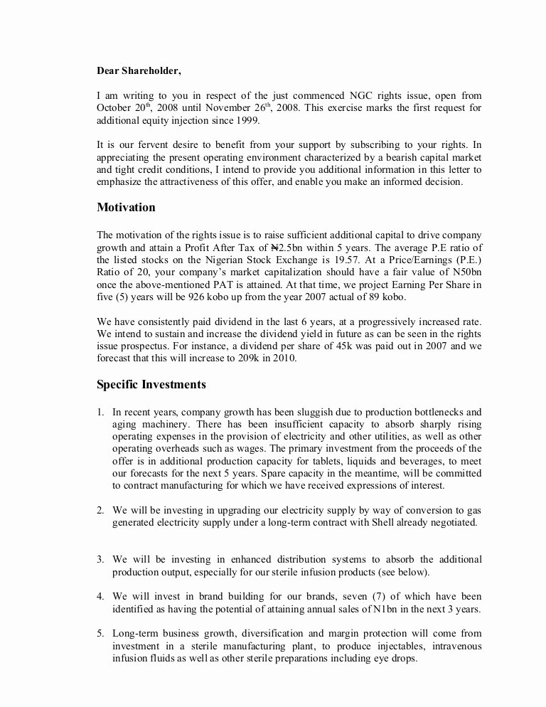 Shareholder Letter Template Lovely Letter to Holders