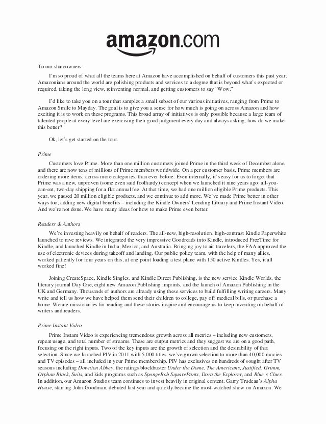 Shareholder Letter Template Unique Jeff Bezos 2013 Amazon Letter to Holders