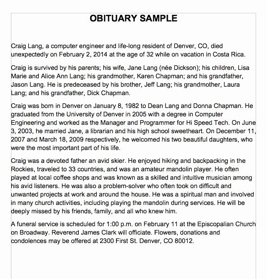 Short Obituary Examples Beautiful 25 Obituary Templates and Samples Template Lab