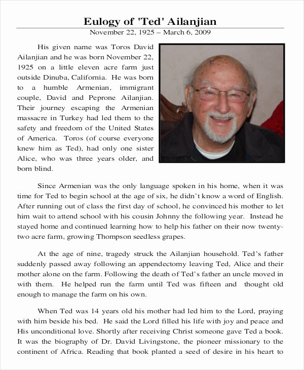 Short Obituary Examples Elegant 13 Eulogy Examples Pdf Doc Psd