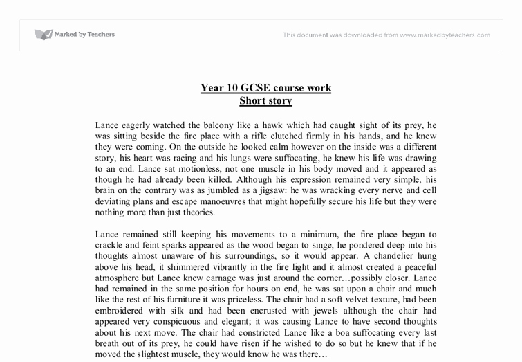 Short Story Essay Ideas New English Short Story Coursework Gcse English Marked by