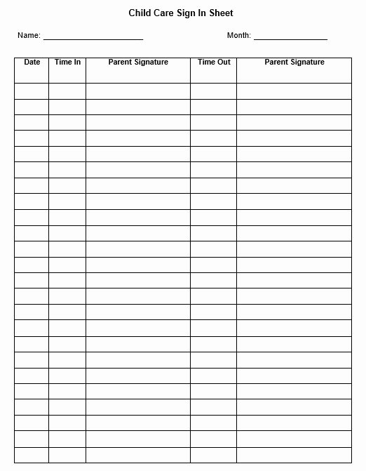 Sign In and Out Sheet for Daycare Beautiful 9 Free Sample Child Care Sign In Sheet Templates