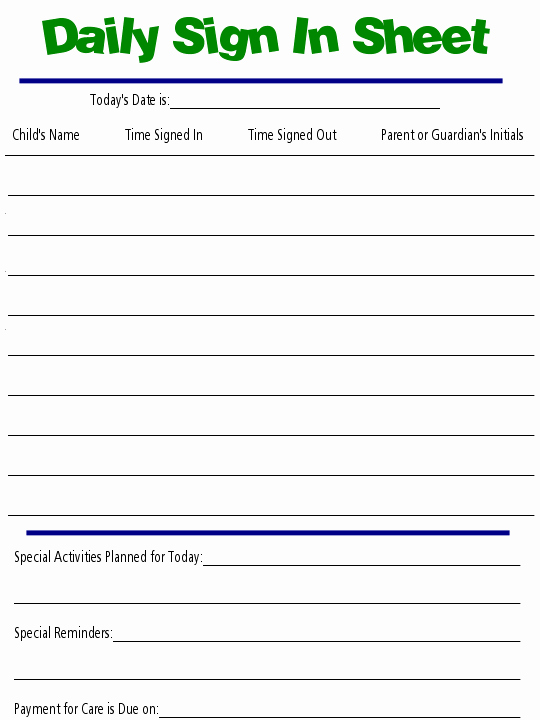 Sign In and Out Sheet for Daycare Best Of Daily Sign In Sheet Daycare forms