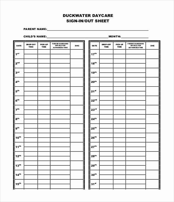 Sign In and Out Sheet for Daycare Fresh 75 Sign In Sheet Templates Doc Pdf