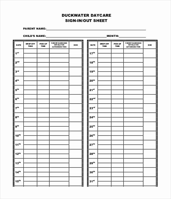 Sign In and Out Sheet for Daycare Fresh 75 Sign In Sheet Templates Doc Pdf