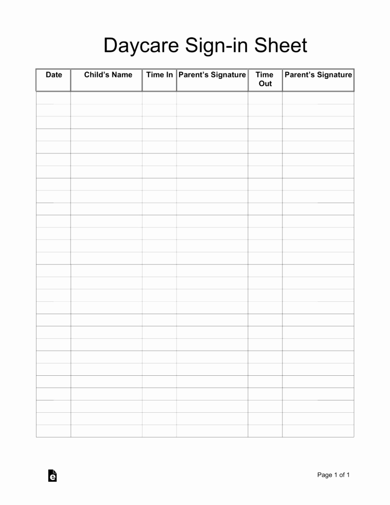 Sign In and Out Sheet for Daycare Fresh Daycare Sign In Sheet Template