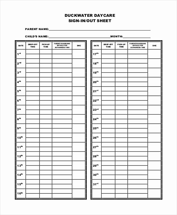 Sign In and Out Sheet for Daycare Lovely Sign In Sheet 30 Free Word Excel Pdf Documents
