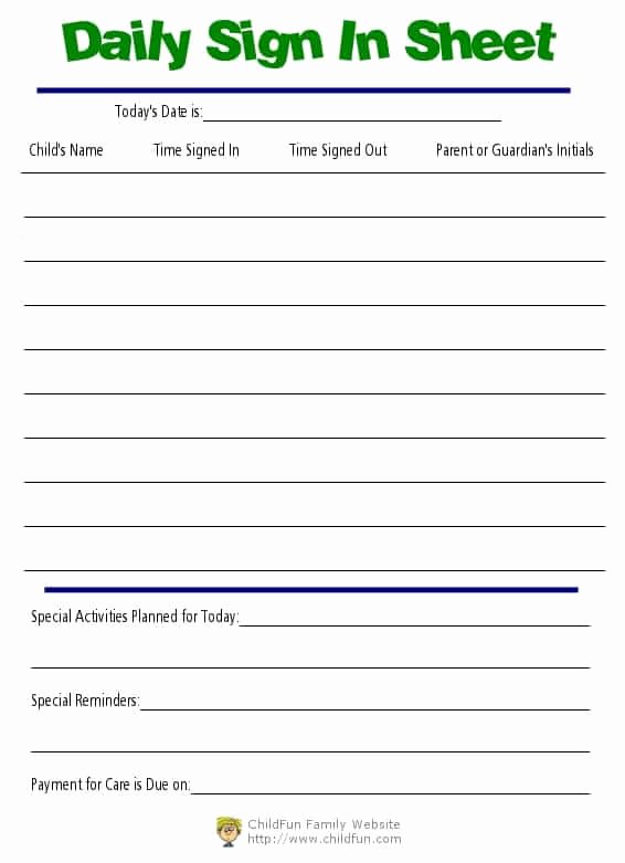 Sign In and Out Sheet for Daycare New Child Care &amp; Daily Reports Printable forms