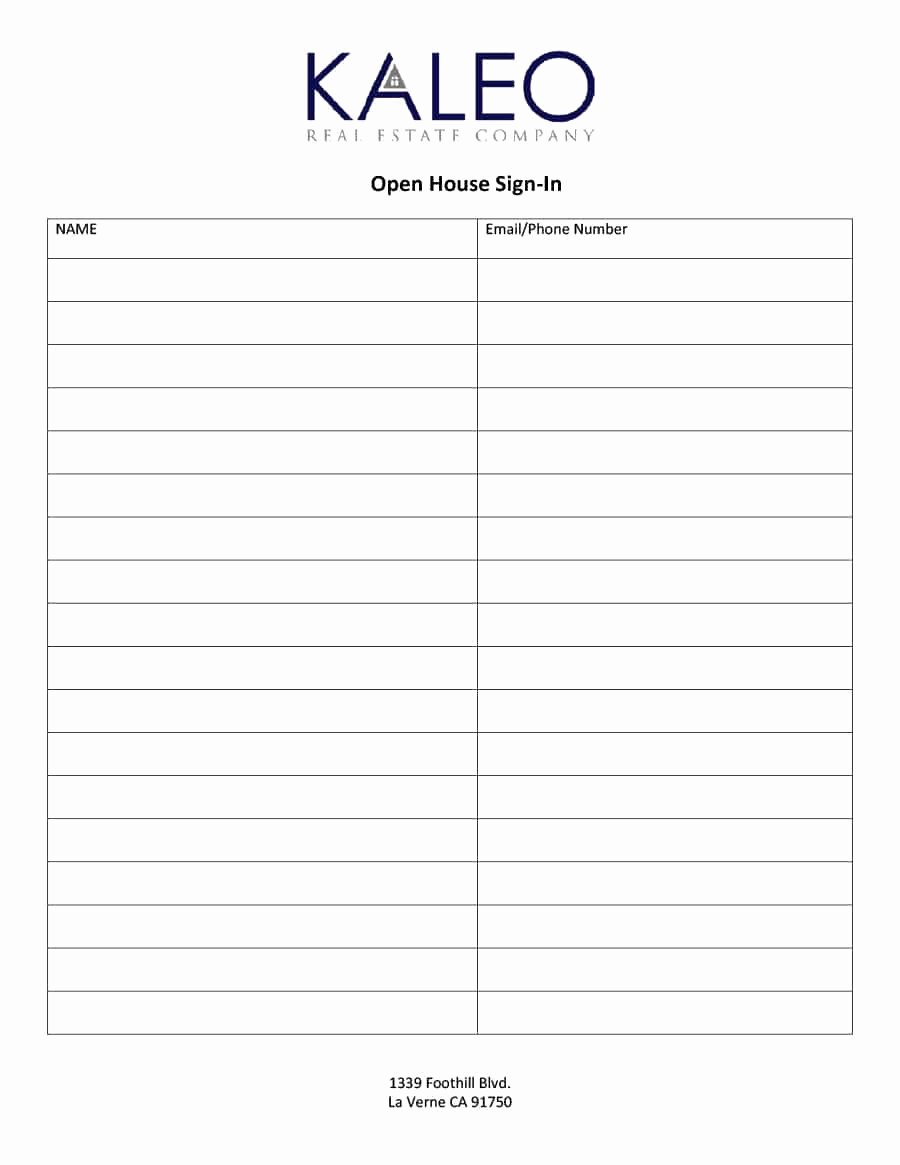 Sign Up Sheet Template Name Email Phone Number Beautiful 30 Open House Sign In Sheet [pdf Word Excel] for Real