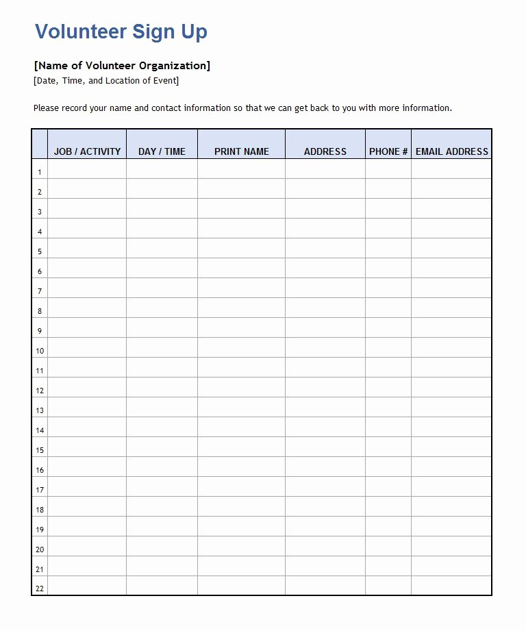 Sign Up Sheet Template Name Email Phone Number New 40 Sign Up Sheet Sign In Sheet Templates Word &amp; Excel