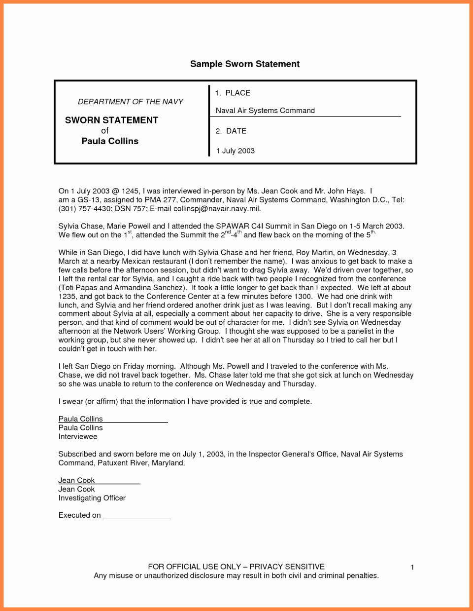 Signed Statement Example Unique Sworn Statement Sample Pnp In the Philippines Army