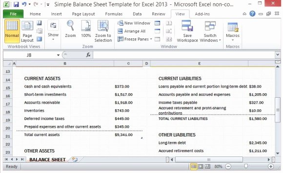 Simple Balance Sheet Template Excel Elegant Simple Balance Sheet Template for Excel 2013 with Working