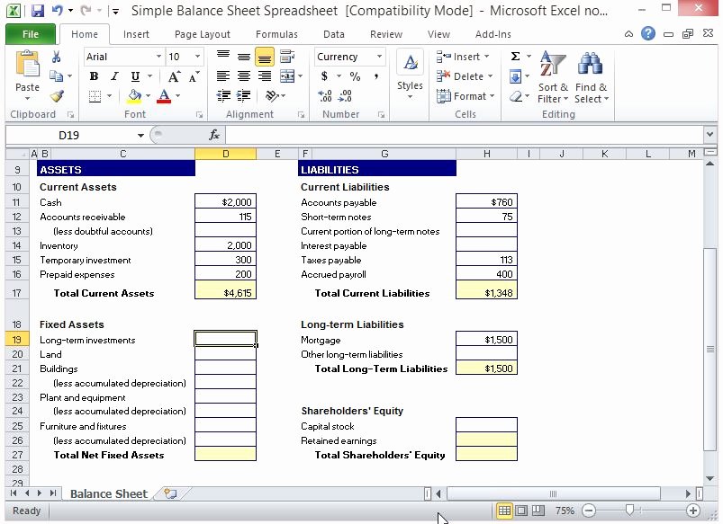 Simple Balance Sheet Template Excel New Simple Balance Sheet Spreadsheet for Excel 3 Fppt